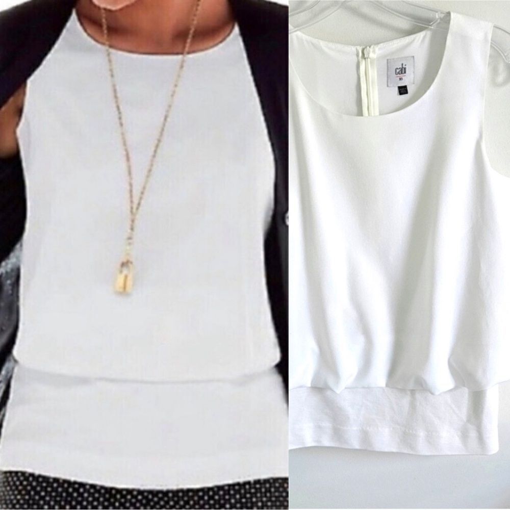 CAbi 5226 White Spring Indulgence Tank top overlay zip back romantic soft XS